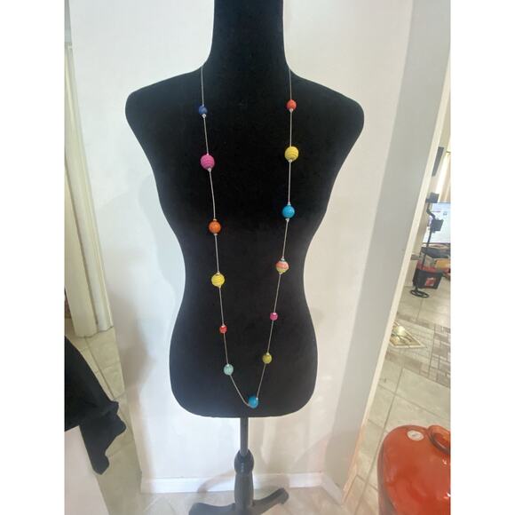 Beaded Necklace Long Silver Tone Chain Fun Approx 51 Inches - Picture 7 of 9